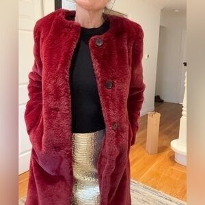 Luxurious Red Teddy Faux Fur Coat